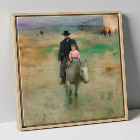 Guiding the Way horse & rider canvas wall art in natural frame