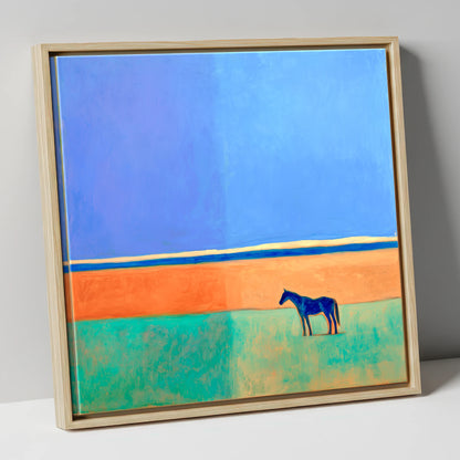 Cobalt Horizon horse landscape canvas wall art in natural frame