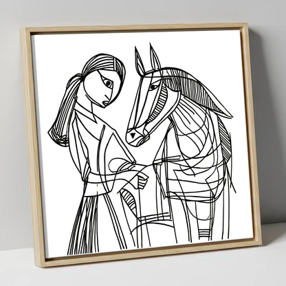 Lines of Connection horse & rider canvas wall art in natural frame