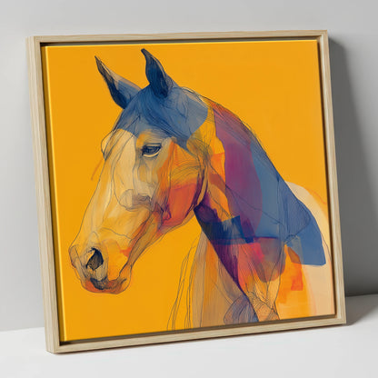 Contemporary Cobalt Equine horse portrait canvas wall art in natural frame