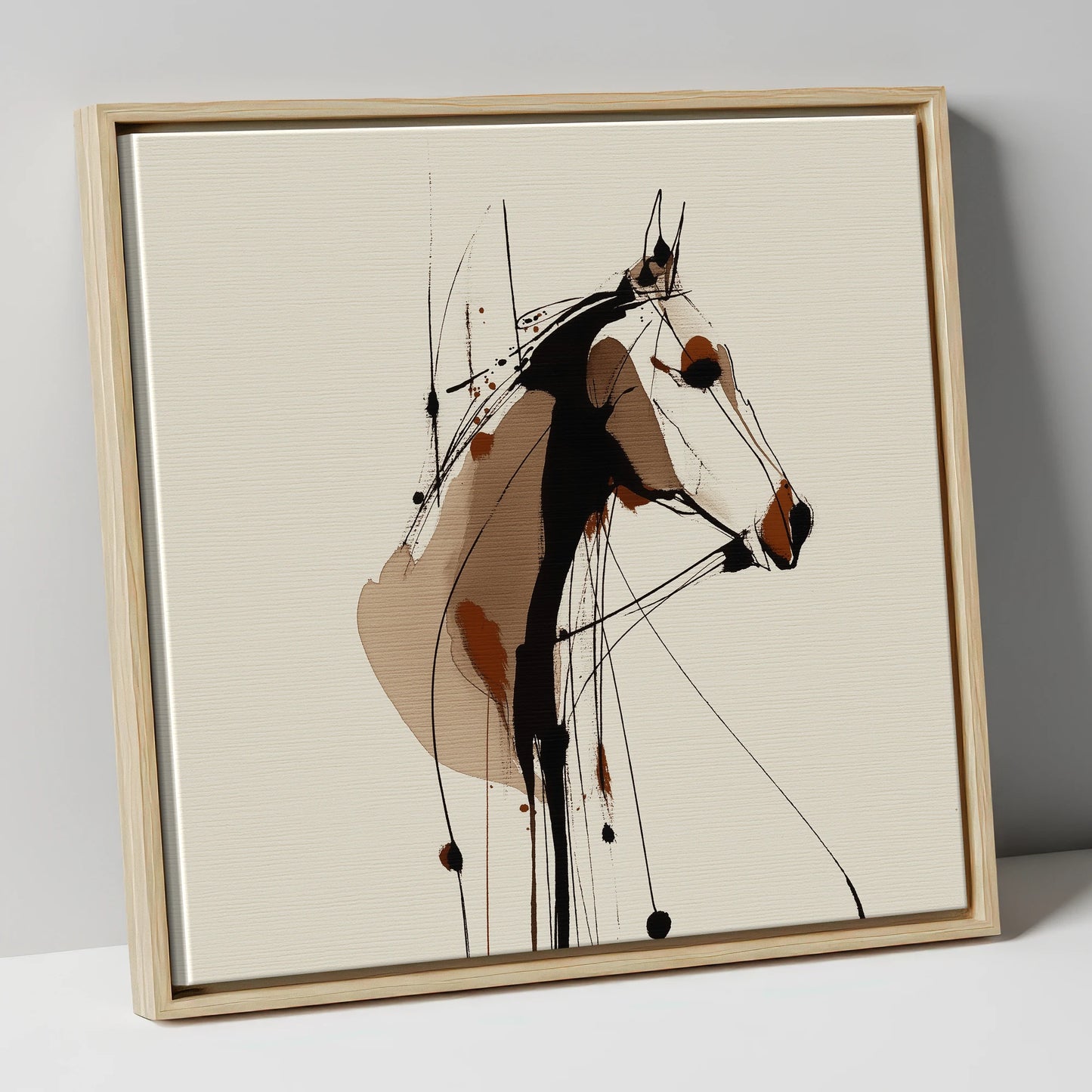 Dynamic Sepia Profile horse portrait canvas wall art in natural frame