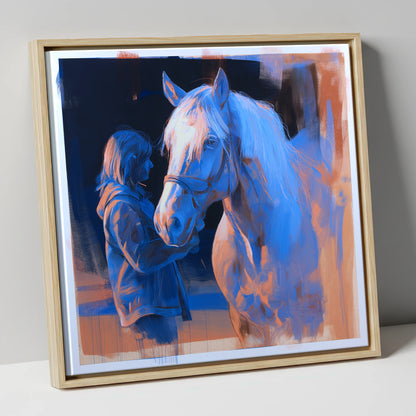 The Cobalt Bond horse & rider canvas wall art in natural frame