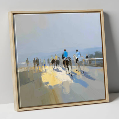 Heading to the Start racing horse canvas wall art in natural frame
