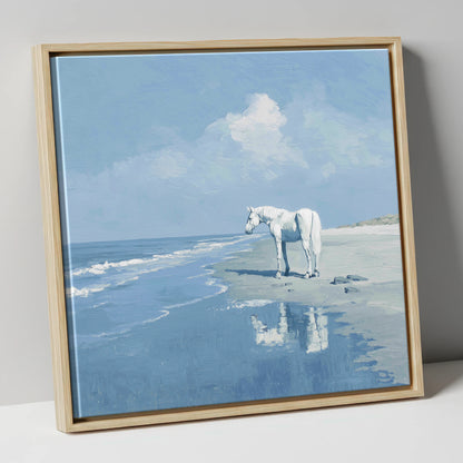 Reflections at Ebb Tide horse landscape canvas wall art in natural frame
