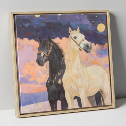 Celestial Companions horse landscape canvas wall art in natural frame