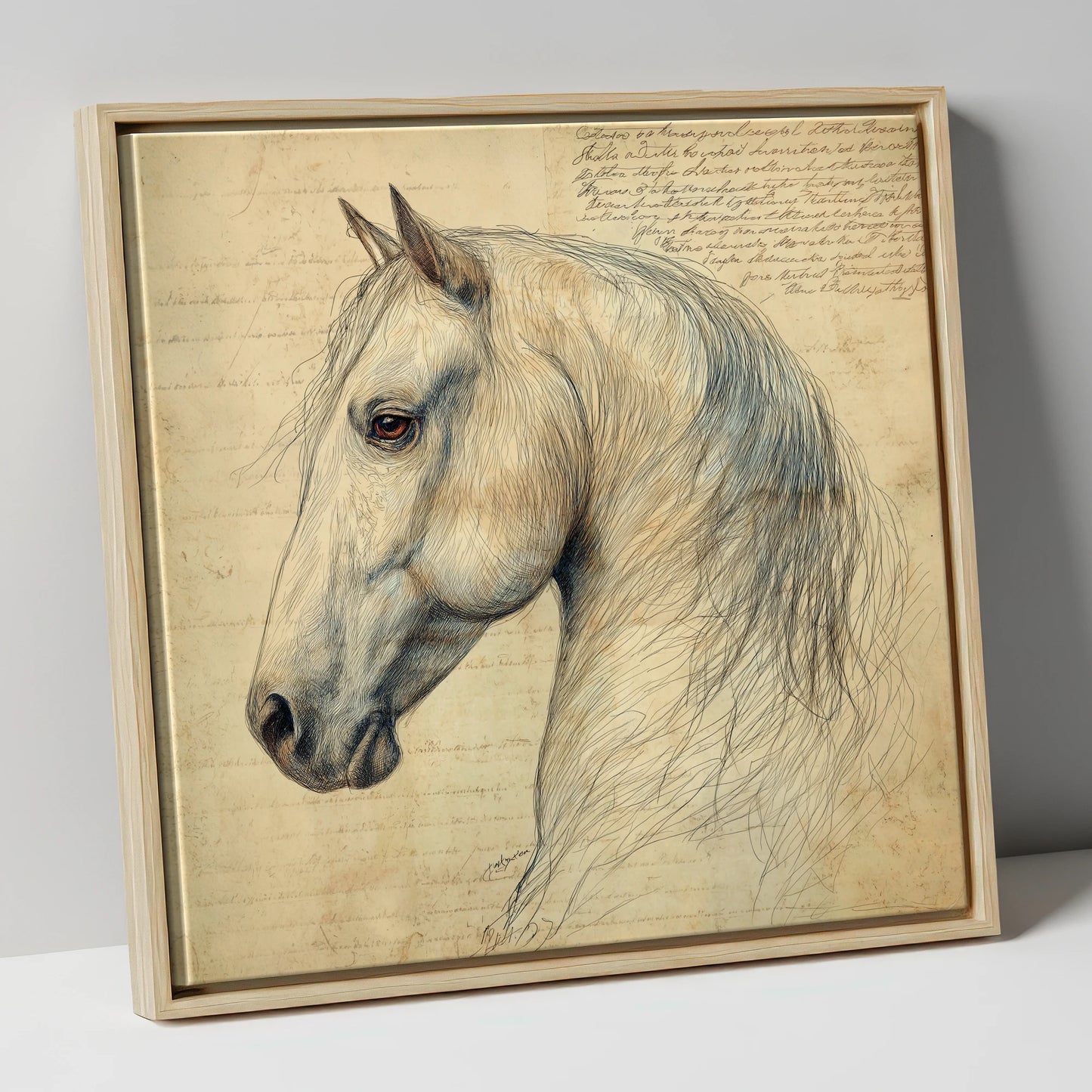 Classical Equine Study horse portrait canvas wall art in natural frame