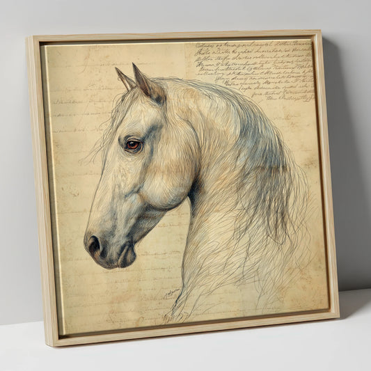 Classical Equine Study horse portrait canvas wall art in natural frame