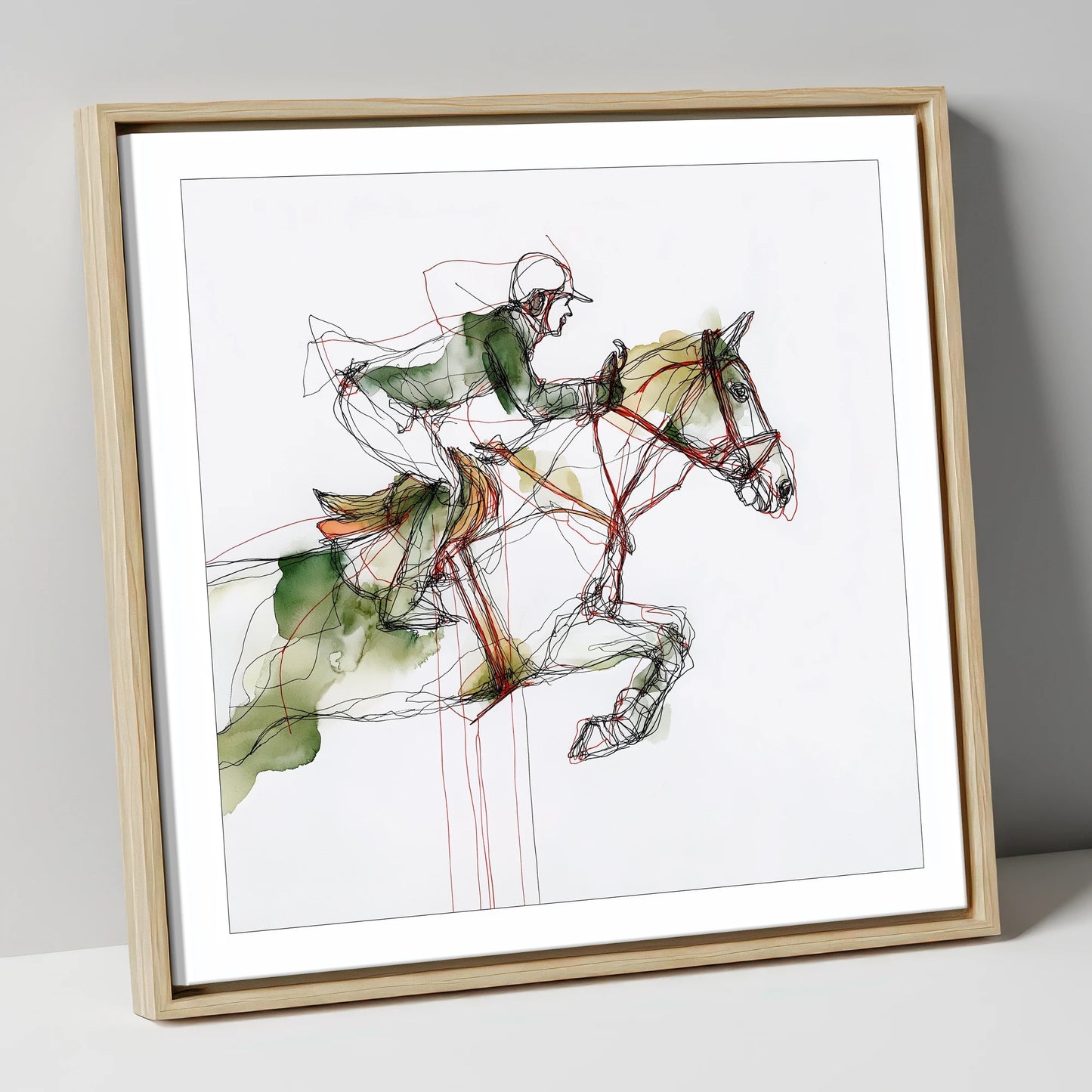 Dynamic Flight show jumping horse canvas wall art in natural frame