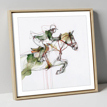 Dynamic Flight show jumping horse canvas wall art in natural frame