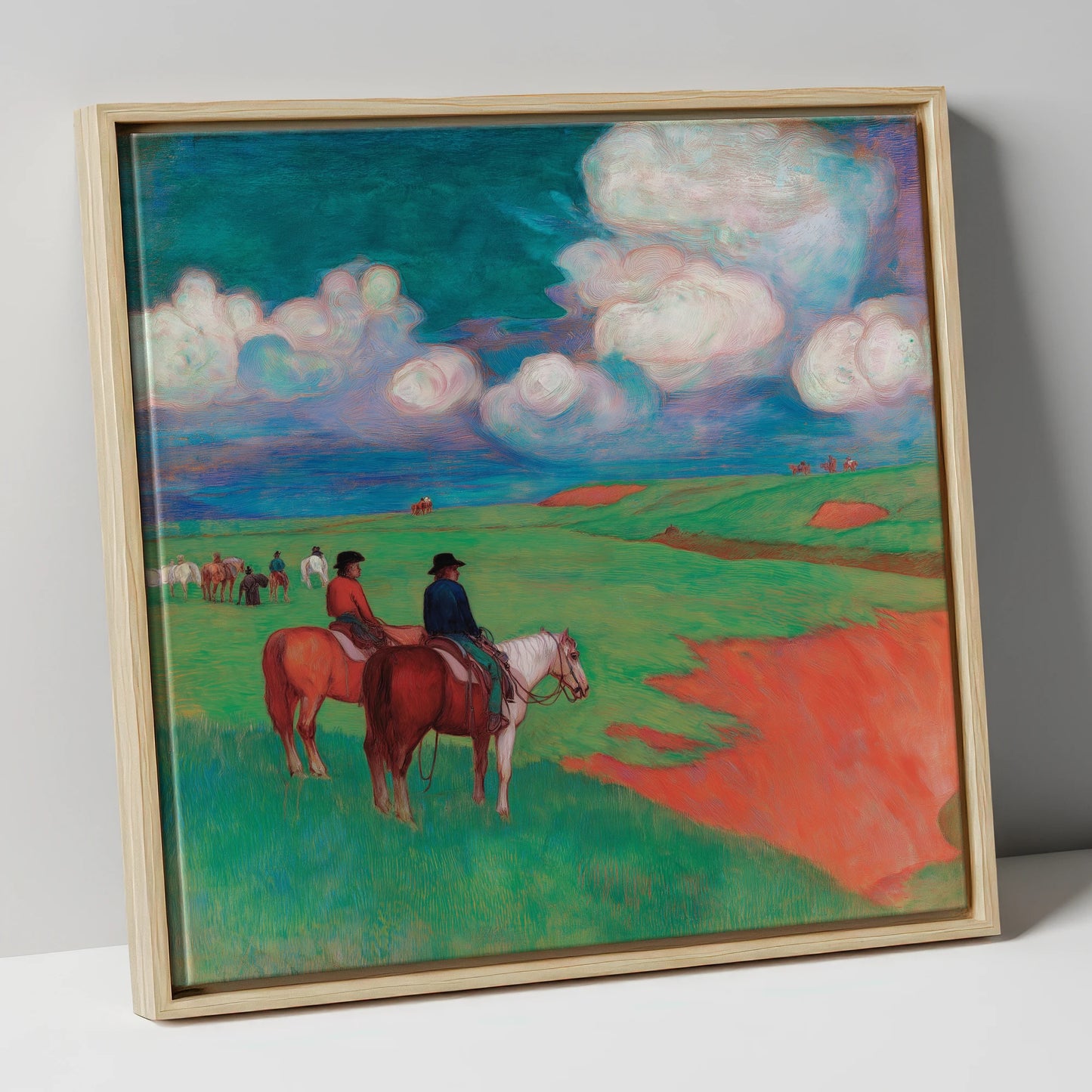 Vivid Frontier Horizons horse landscape canvas wall art in natural frame