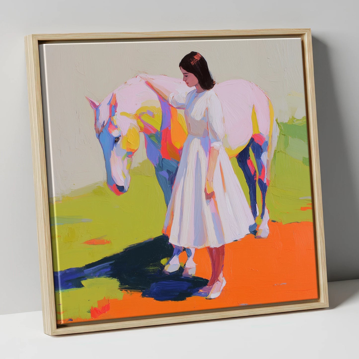 Radiant Connection horse & rider canvas wall art in natural frame