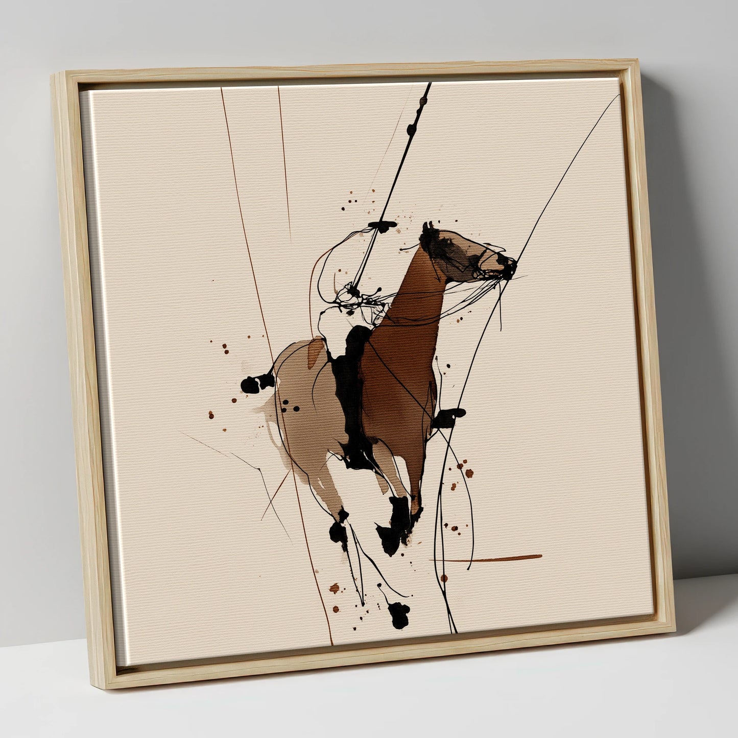 Dynamic Polo Strike polo horse canvas wall art in natural frame