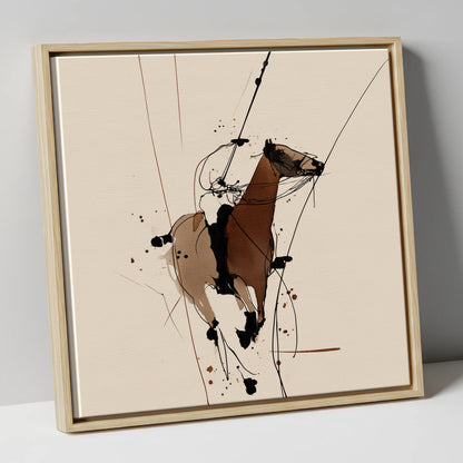 Dynamic Polo Strike polo horse canvas wall art in natural frame