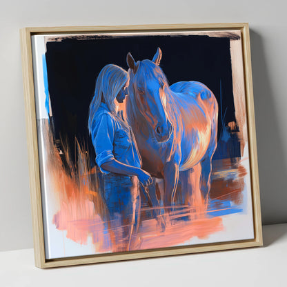 A Quiet Understanding horse & rider canvas wall art in natural frame