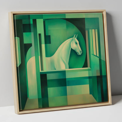 Emerald Stall Gaze horse stable canvas wall art in natural frame
