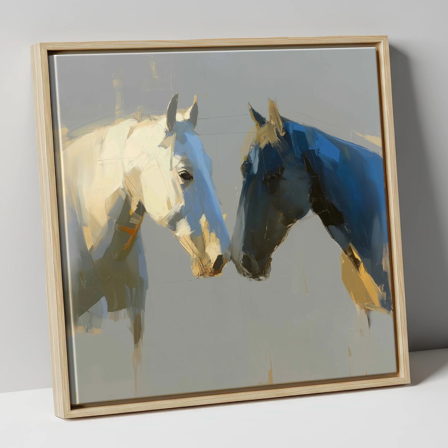 Quiet Encounter horse portrait canvas wall art in natural frame