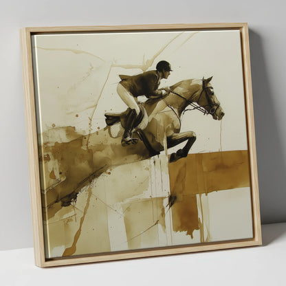 Fluidity in Flight show jumping horse canvas wall art in natural frame