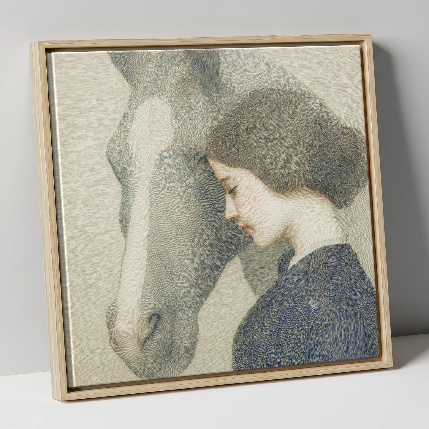 A Silent Understanding horse & rider canvas wall art in natural frame