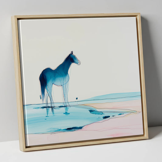 Ethereal Azure Equine horse landscape canvas wall art in natural frame