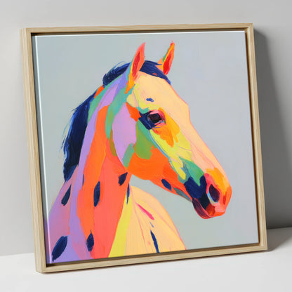 Technicolour Spirit horse breed canvas wall art in natural frame