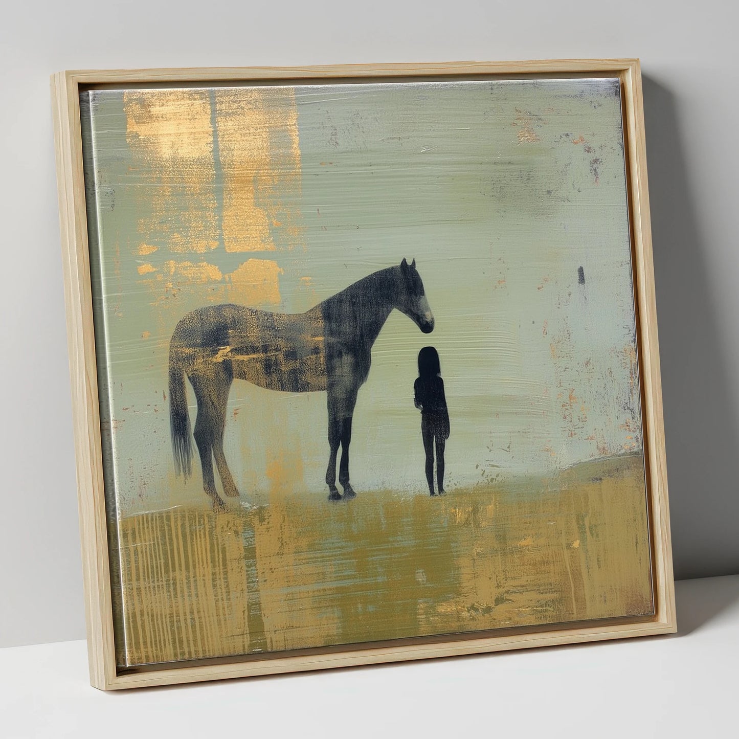 Gilded Connection horse & rider canvas wall art in natural frame