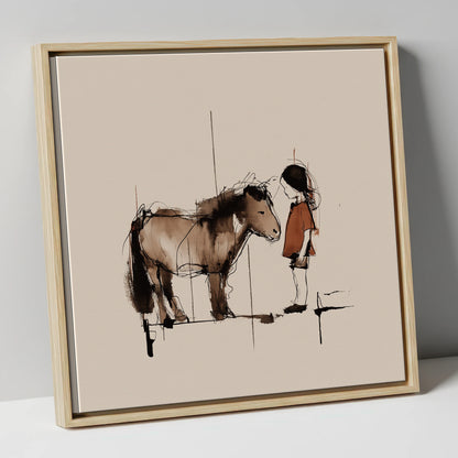 Silent Understanding horse & rider canvas wall art in natural frame