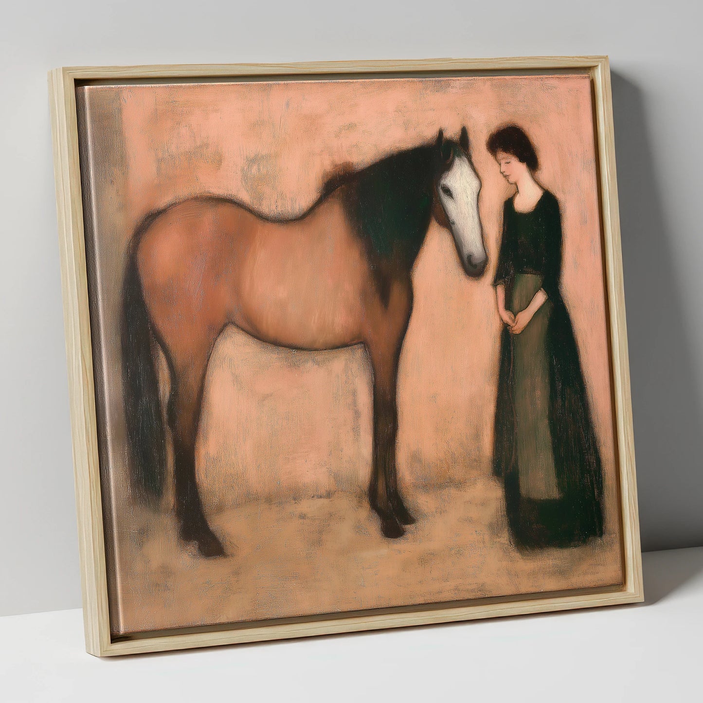 The Quiet Bond horse & rider canvas wall art in natural frame
