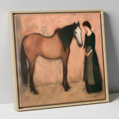 The Quiet Bond horse & rider canvas wall art in natural frame