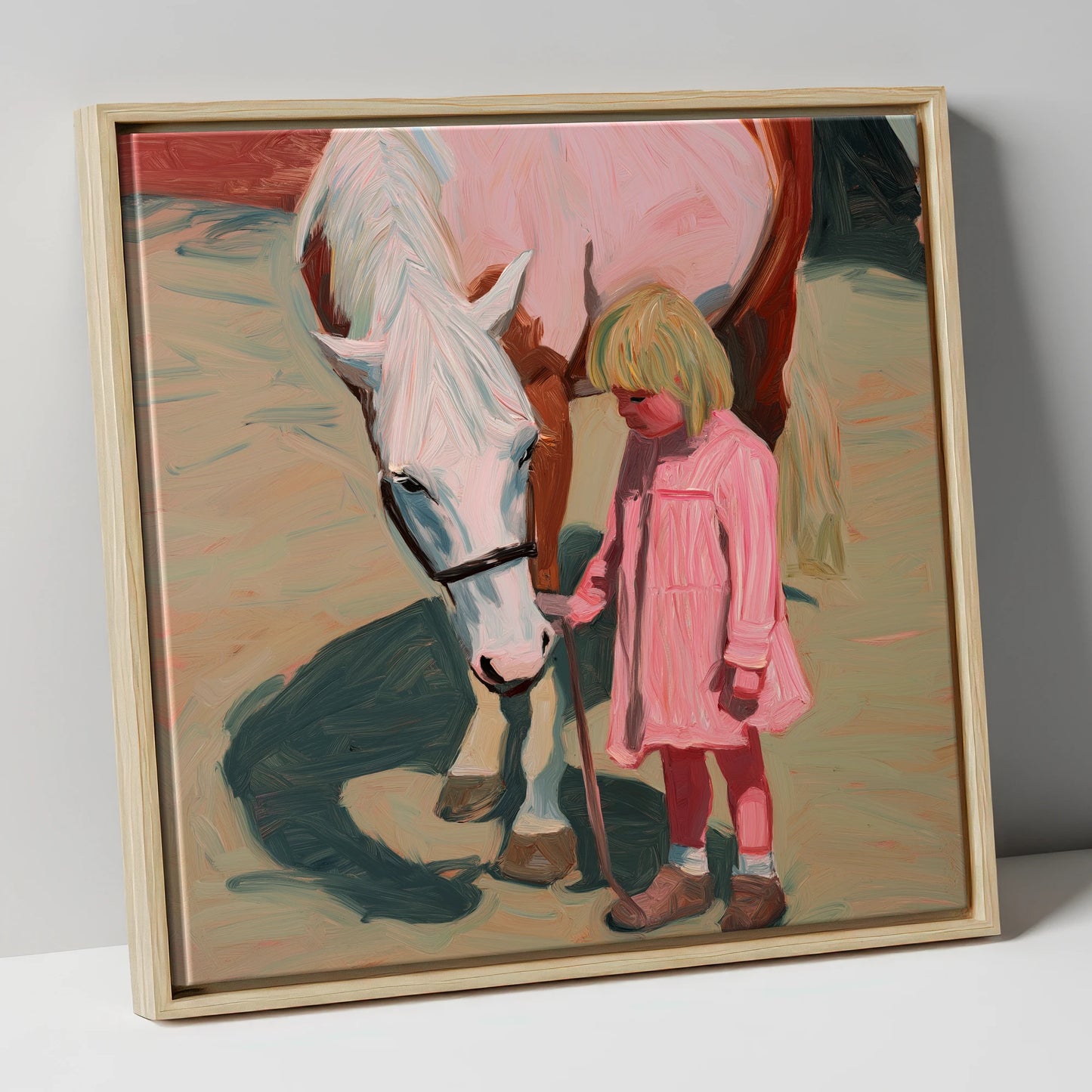 A Quiet Understanding horse & rider canvas wall art in natural frame