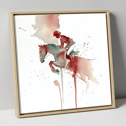 Crimson Flight show jumping horse canvas wall art in natural frame