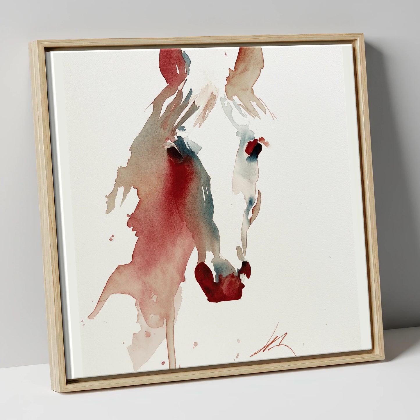 Fluid Crimson Portrait horse portrait canvas wall art in natural frame