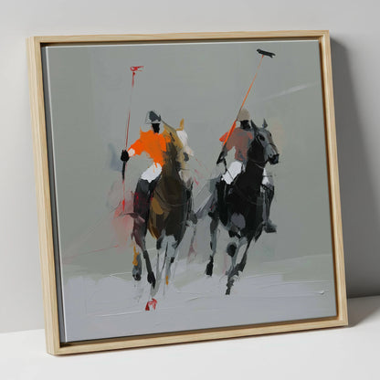 The Breakaway polo horse canvas wall art in natural frame
