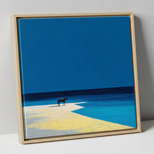 The Azure Edge horse landscape canvas wall art in natural frame