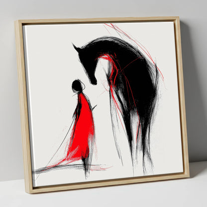 Crimson Bond horse & rider canvas wall art in natural frame
