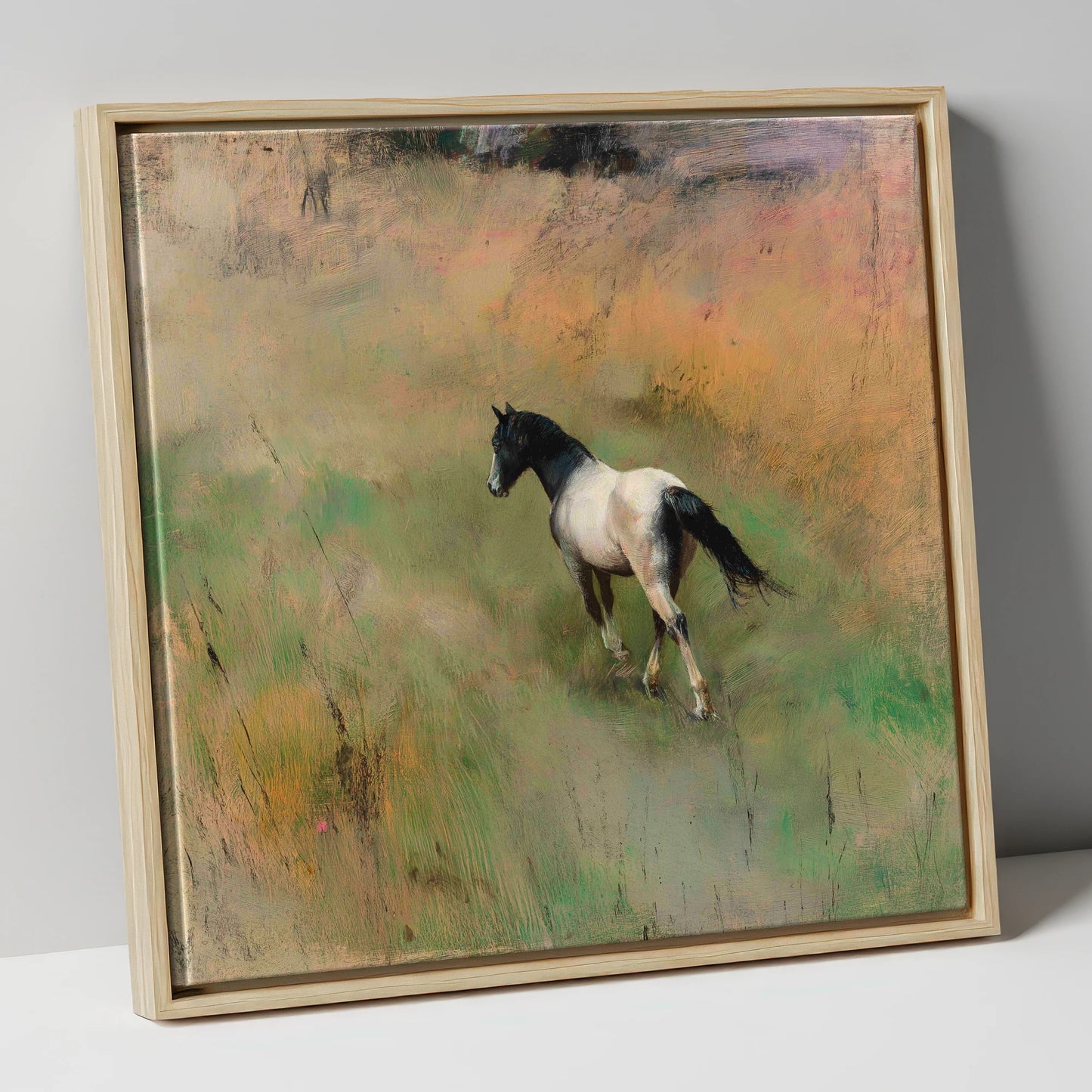 Through the Summer Grass horse landscape canvas wall art in natural frame