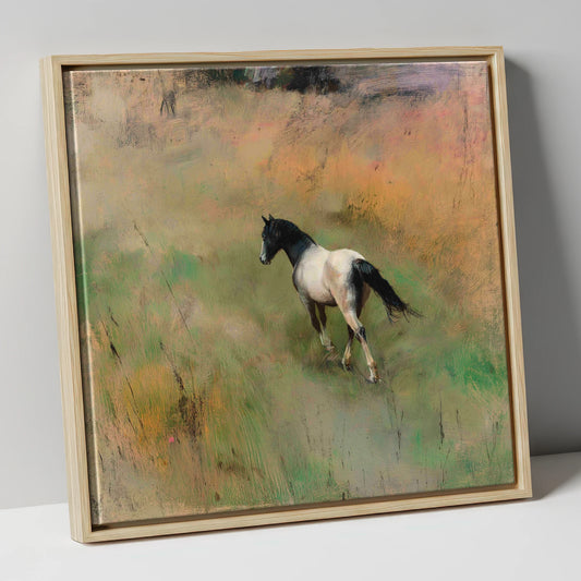 Through the Summer Grass horse landscape canvas wall art in natural frame