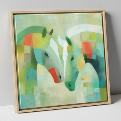Geometric Equine Harmony horse portrait canvas wall art in natural frame