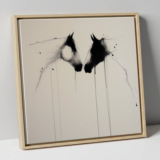 Ethereal Bond horse portrait canvas wall art in natural frame