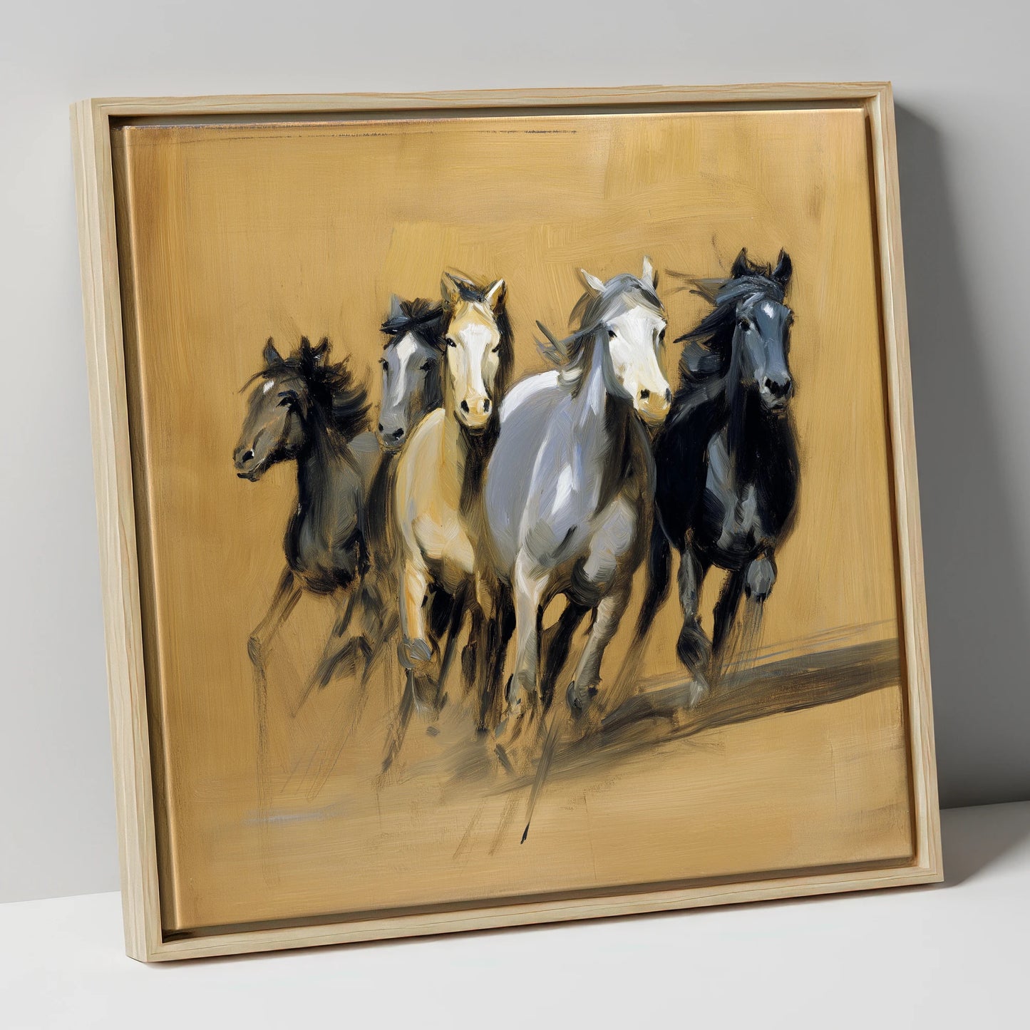 Thunder Through The Dust wild horses canvas wall art in natural frame
