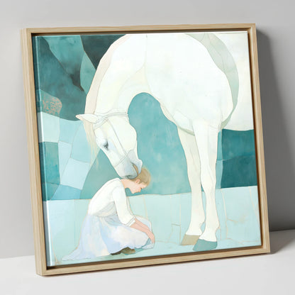 The Gentle Guardian horse & rider canvas wall art in natural frame