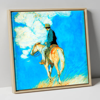 Vivid Western Horizon western horse canvas wall art in natural frame