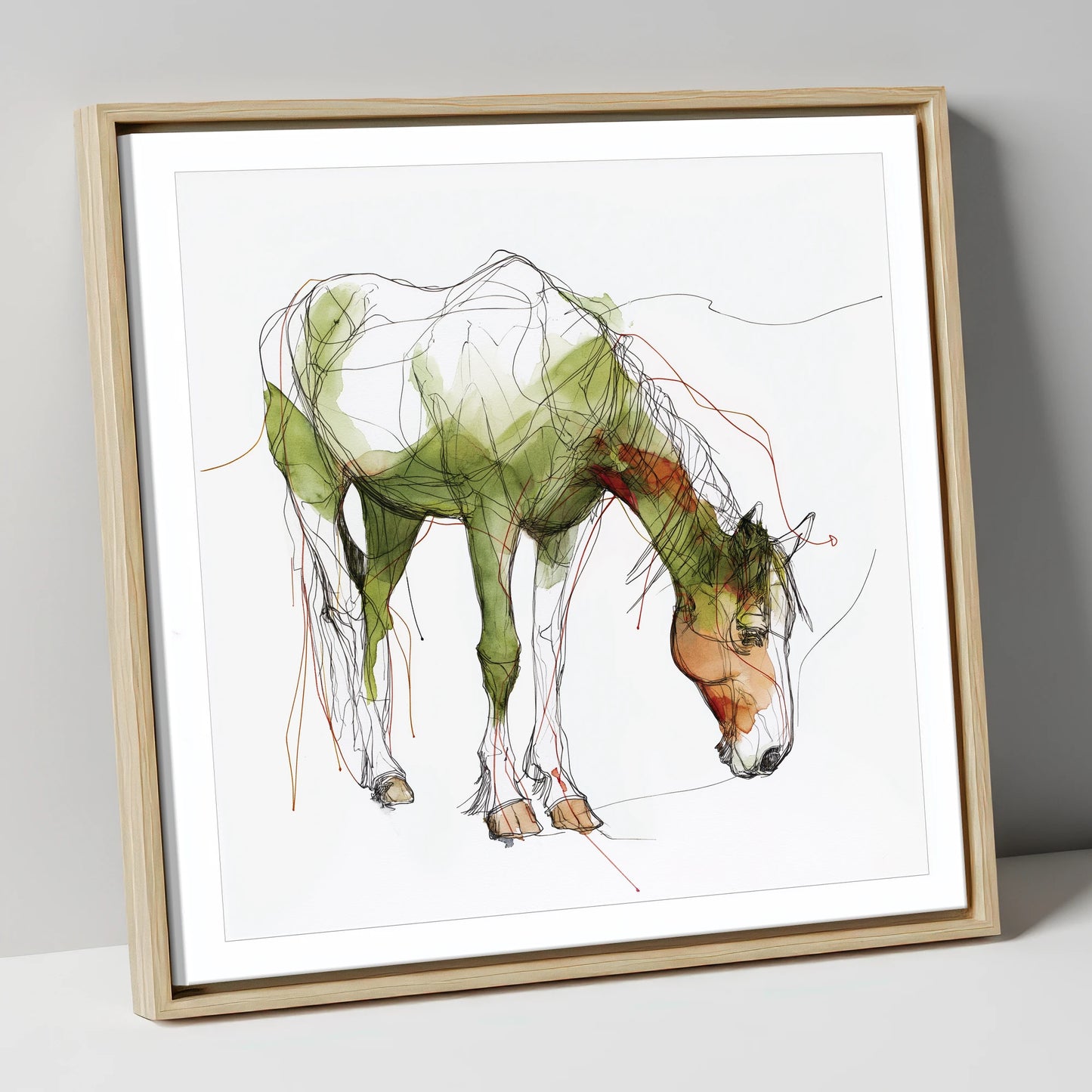 The Quiet Grazer working horse canvas wall art in natural frame