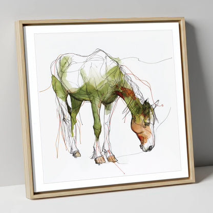 The Quiet Grazer working horse canvas wall art in natural frame