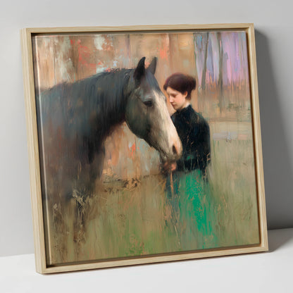 The Silent Bond horse & rider canvas wall art in natural frame