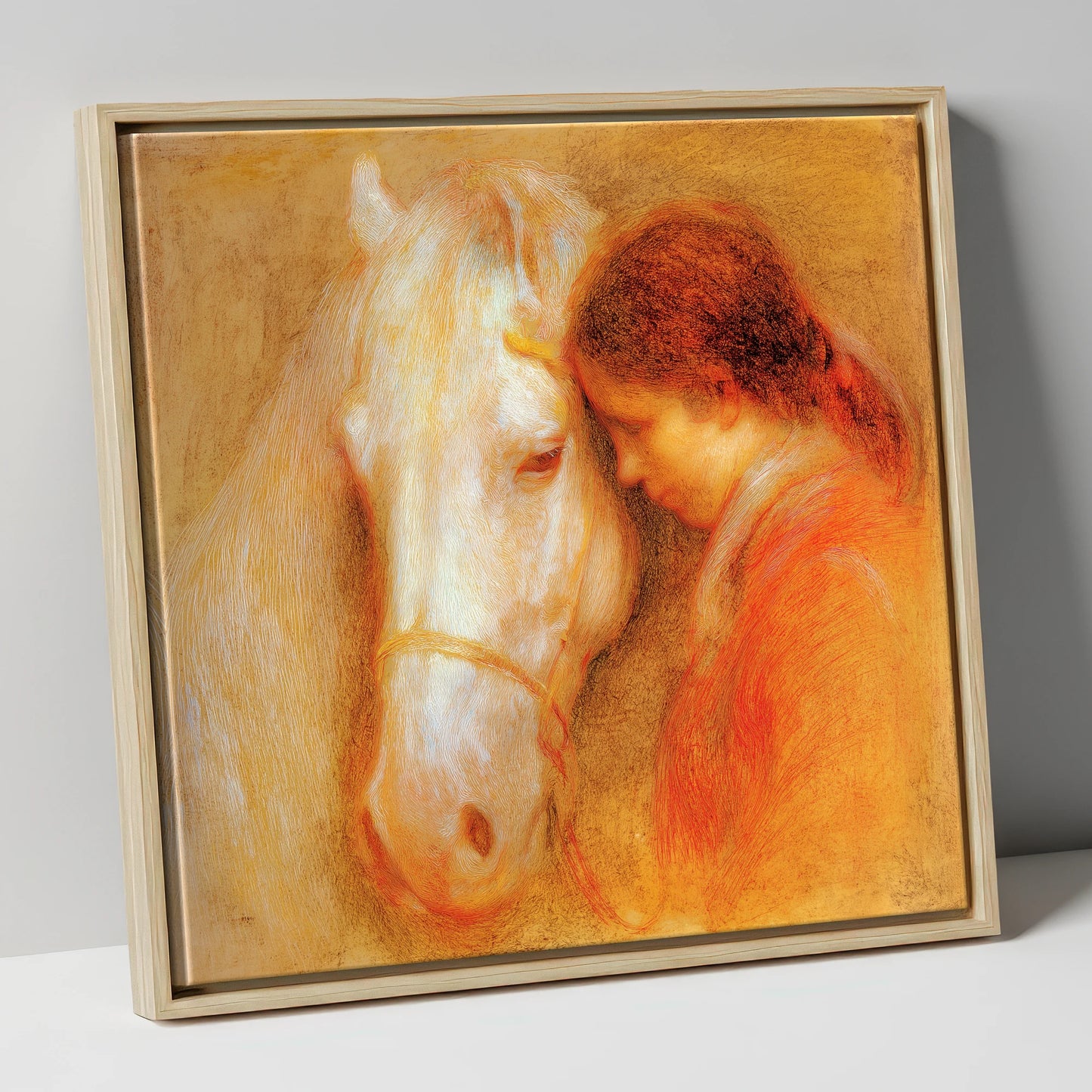The Unspoken Bond horse & rider canvas wall art in natural frame
