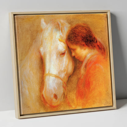 The Unspoken Bond horse & rider canvas wall art in natural frame