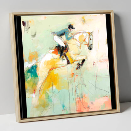 The Perfect Stride show jumping horse canvas wall art in natural frame