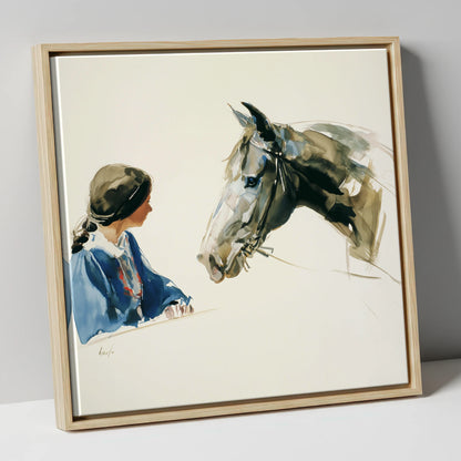 A Shared Silence horse & rider canvas wall art in natural frame