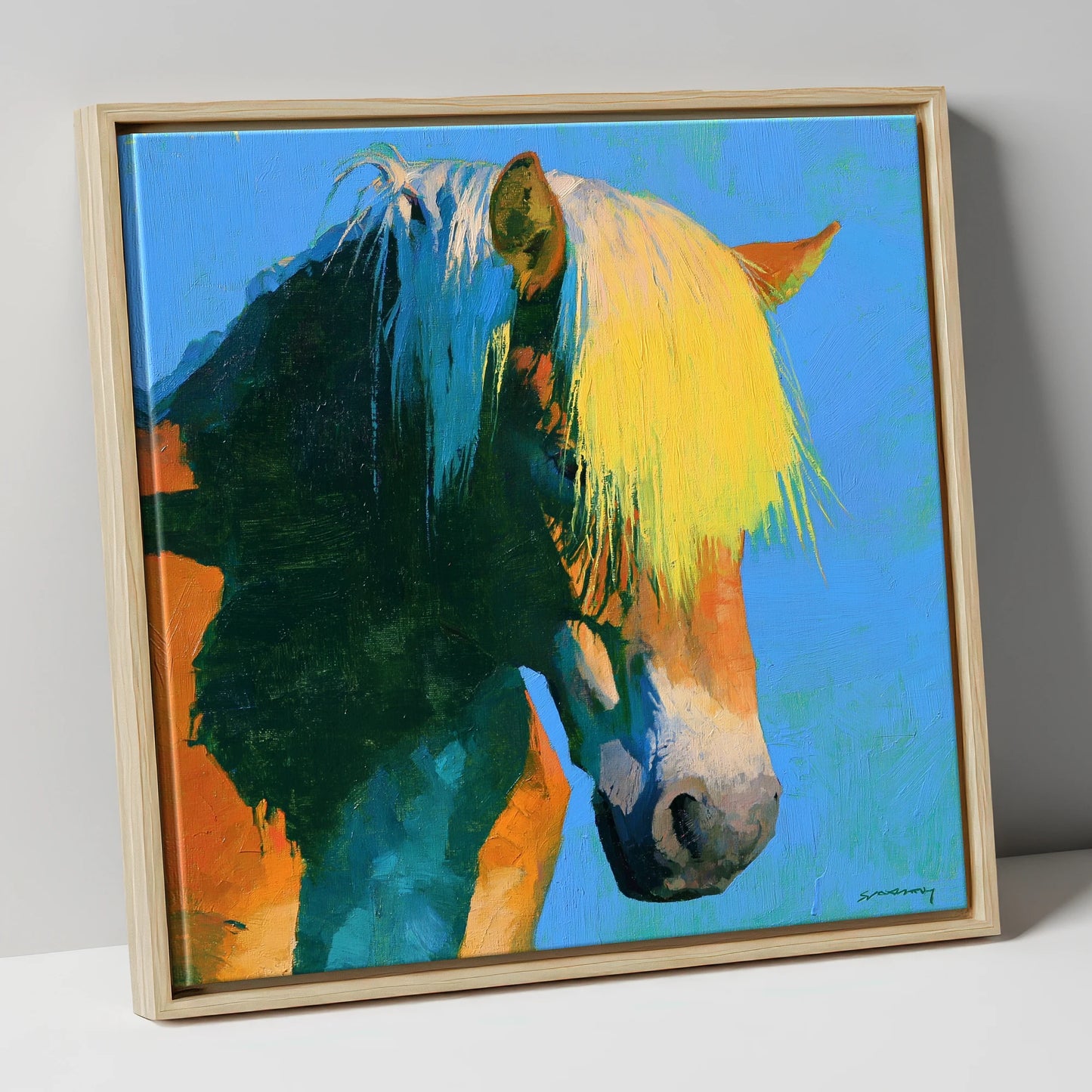Colourful Chestnut Horse Profile horse breed canvas wall art in natural frame