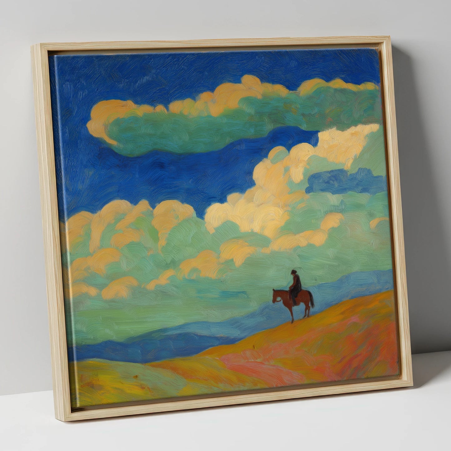 Beneath the Vibrant Heavens horse landscape canvas wall art in natural frame